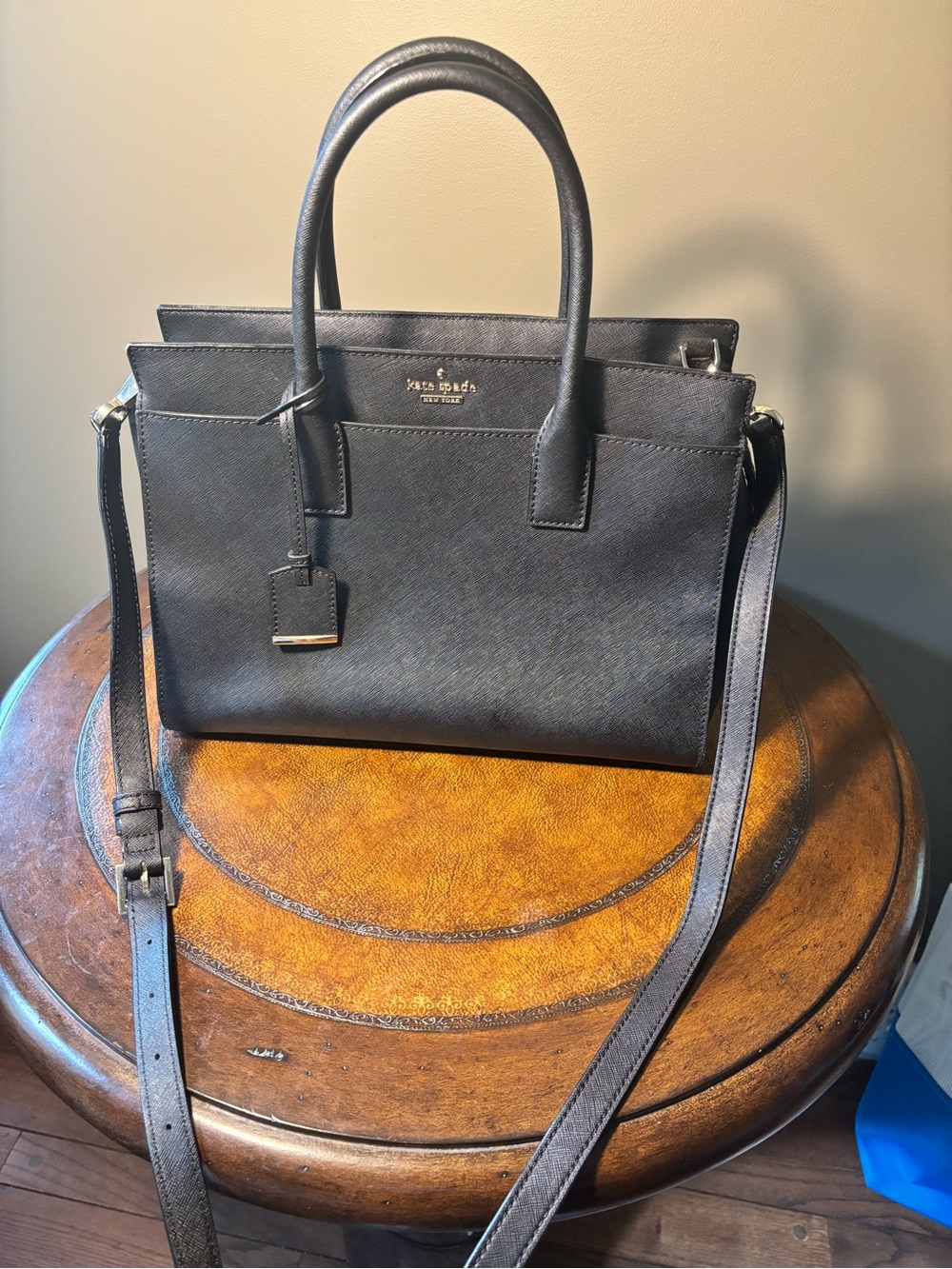 kate spade black saffiano leather tote with removable crossbody strap